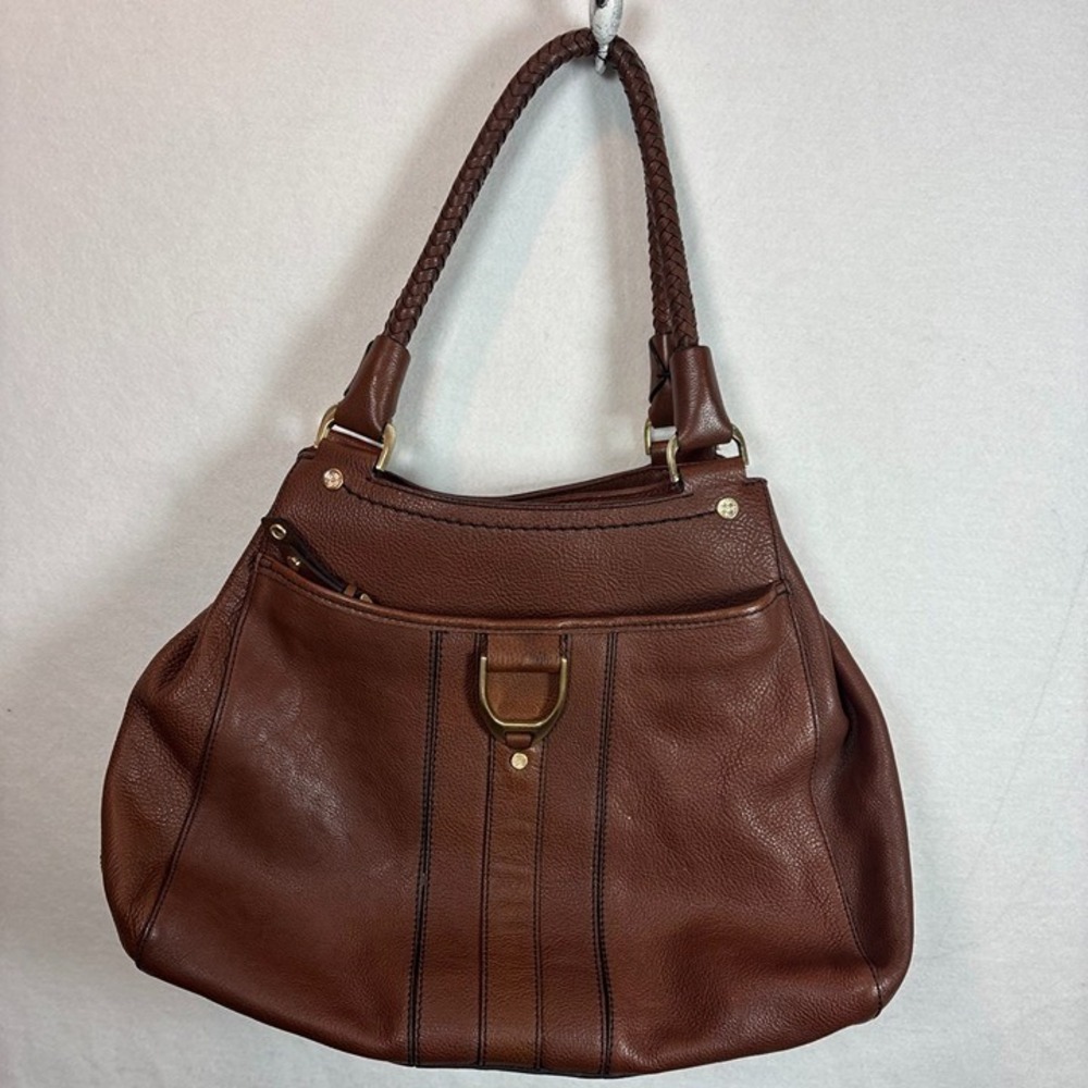 Cole Haan Hobo Bag Womens Large Brown Leather Excellent Braided Strap D-Ring - Picture 4 of 12